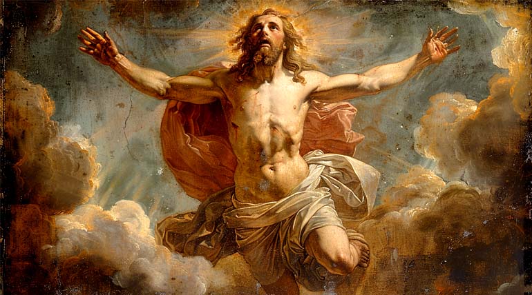 Baroque oil painting of Jesus Christ ascending to the sky