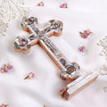 Standing Catholic Crucifix from Olive Wood & Mother of Pearl