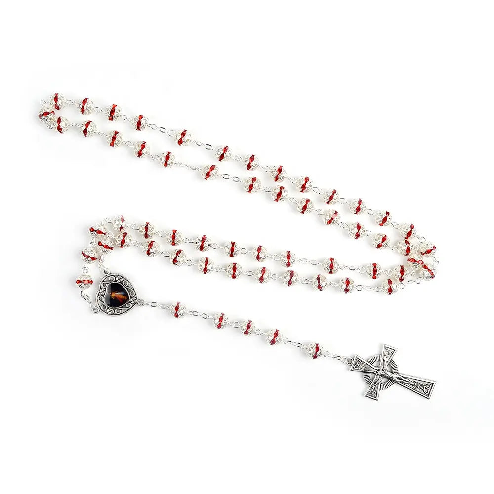 Immaculate Sacred Heart of Jesus Rosary with red Rhinestone Beads ...