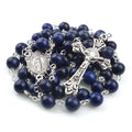 Heavenly Truth - Antique Silver plated Virgin Mary Rosary with Lazurite Lapis beads