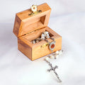 White Natural Pearl Rosary with Holy Soil Medal in Olive Wood Box