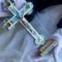 Standing Christian Budded Cross with Mother-of-Pearl and Holy Elements